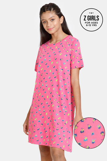 Buy Zivame Girls Disney Knit Cotton Short Length Nightdress - Hot Pink